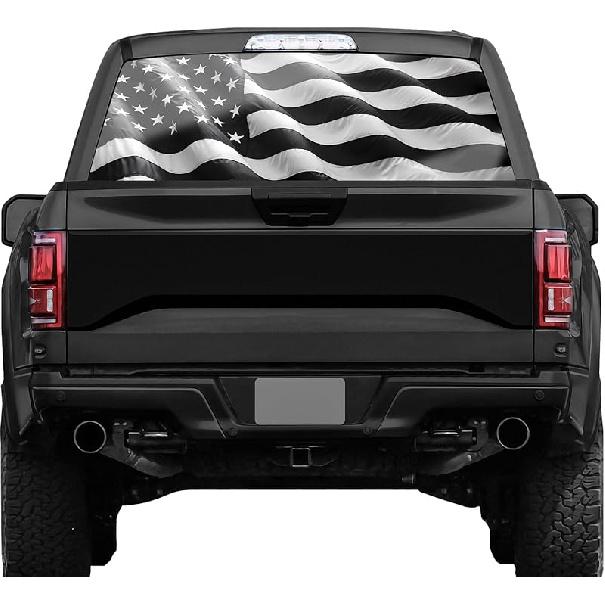 American Flag Truck Rear Window Decals - Deer Perforated Vinyl See-Through Stickers, Gifts For Men, Dad, Boyfriend, Truck Owners, Easy To Tall, UV