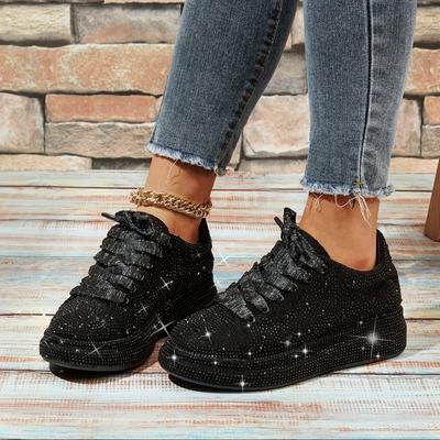 2025 New Rhinestone Thick Bottom Casual Sneakers Women Full Drill Muffin Shoes Rhinestone Single Shoes