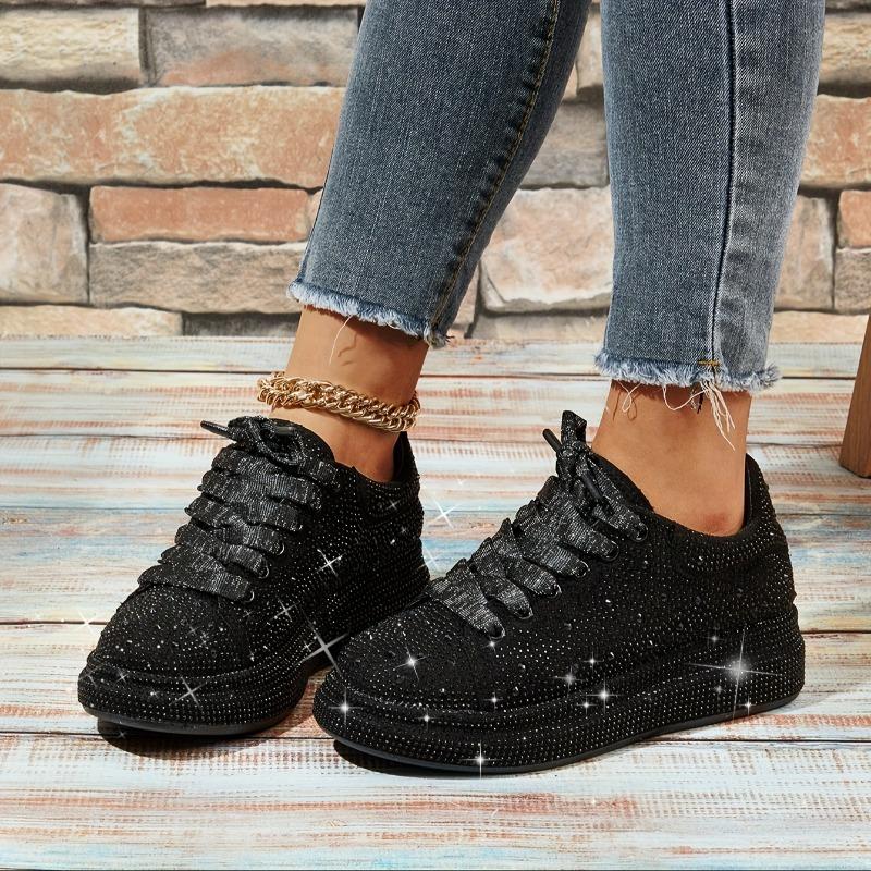 2025 New Rhinestone Thick Bottom Casual Sneakers Women Full Drill Muffin Shoes Rhinestone Single Shoes