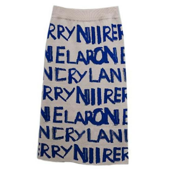 

Юбка-вязаная корейская женская осенняя в полоску - стиль вестерн, облегающая, с разрезом и буквенным узором One Size синий