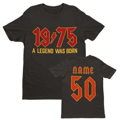 PERSONALISED 50th Birthday T Shirt 2025 1975 A Legend Was Born Retro Heavy Metal Rock Music Style Fiftieth Gifts for Him