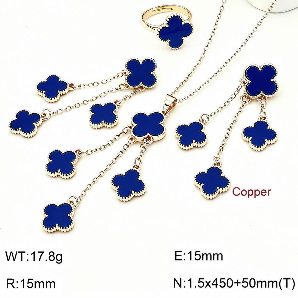 Four-Leaf Clover Jewelry Set: Necklace, Ring, Earrings with Tassel Clavicle Chain - Light Luxury and Versatile Design.