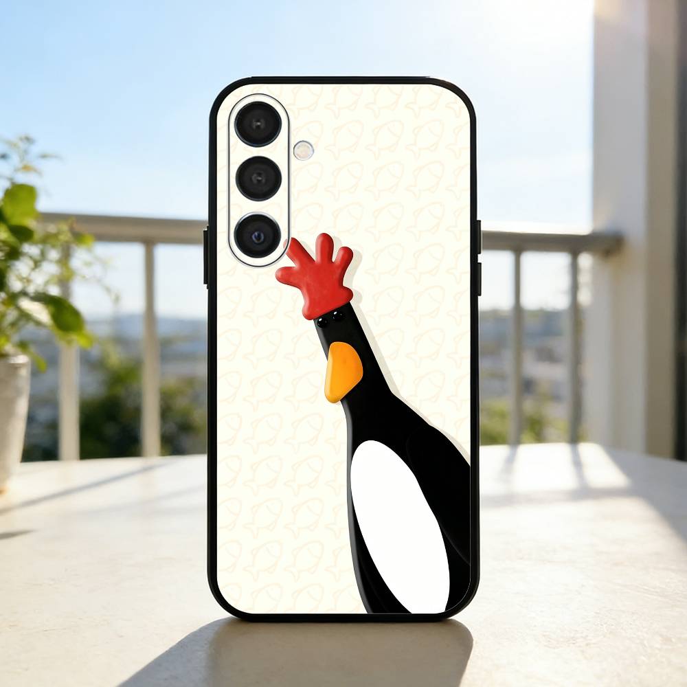 Cute Retro Villain Penguin Phone Case For Samsung A73,72,71,53,52,51,22,91,80, Soft Black Cover