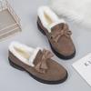 Fashion Women's Fashion Solid Color Fluffy Loafers Bowknot Decor Soft Sole Platform Shoes Warm Lined Plush Winter Shoes