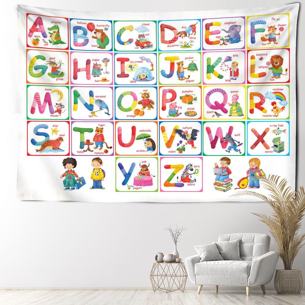 Arazzo Alfabeto Cartone Animato da Appendere alla Parete Kawaii Animale Hippie Arte Minimalista Bohemien Tapiz Camera dei Bambini Decorazione Casa