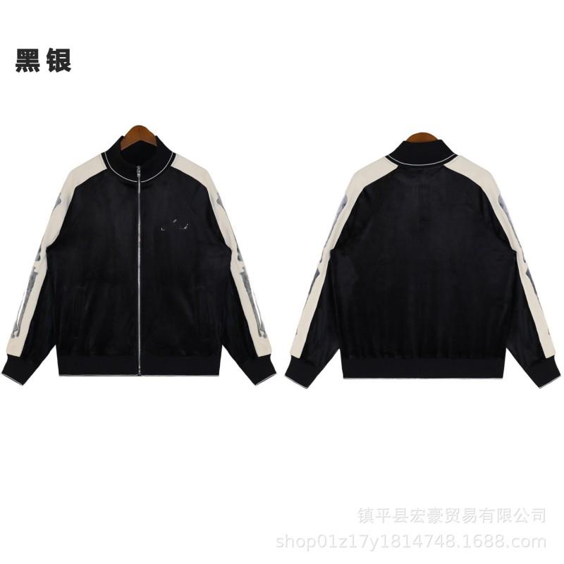Mens Velvet Cotton Casual Tracksuit Set With Embroidered Bone Motif Stand Collar Jacket Straight Leg Pants