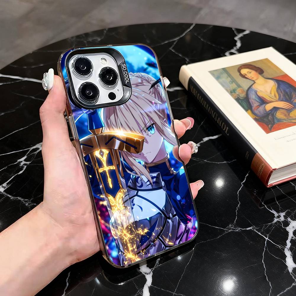 Fate Z-zero Stay Night cool S-Saber Phone Case For iPhone 17,16,15,14,13,12,11 Plus,Pro Max,Colored Silver Plated Inside Cover