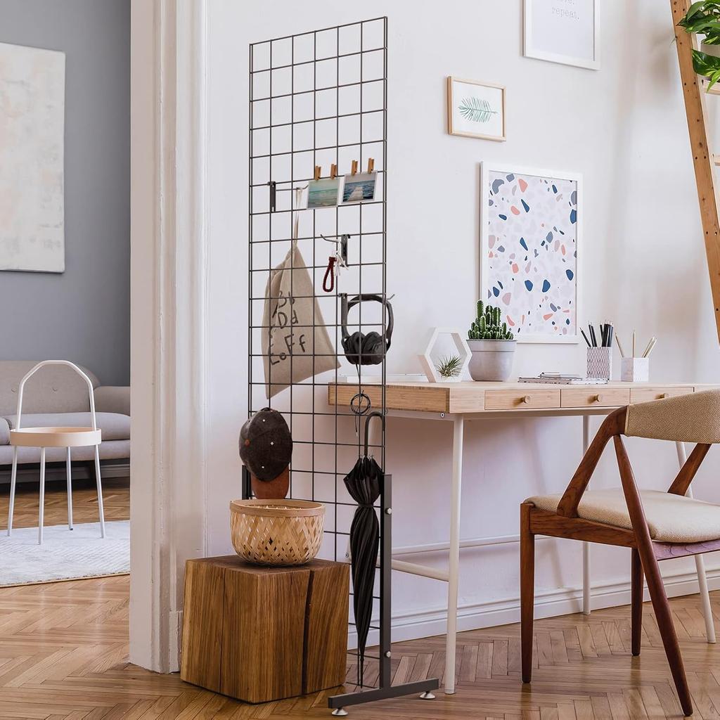 Bonnlo 6' x 2' Tel Izgara Panel Kule, T-Tabanlı Ayaklı, Daha Kalın 5mm Tel, 180 LBS Ağırlık Kapasiteli Izgara Duvar Teşhir Rafı, 4", 6" Kancalı