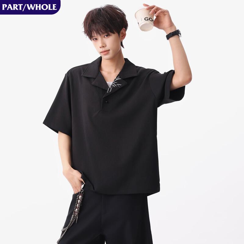 New Chinese Style Ink Wash Bamboo Embroidered Polo Shirt XXL чёрный