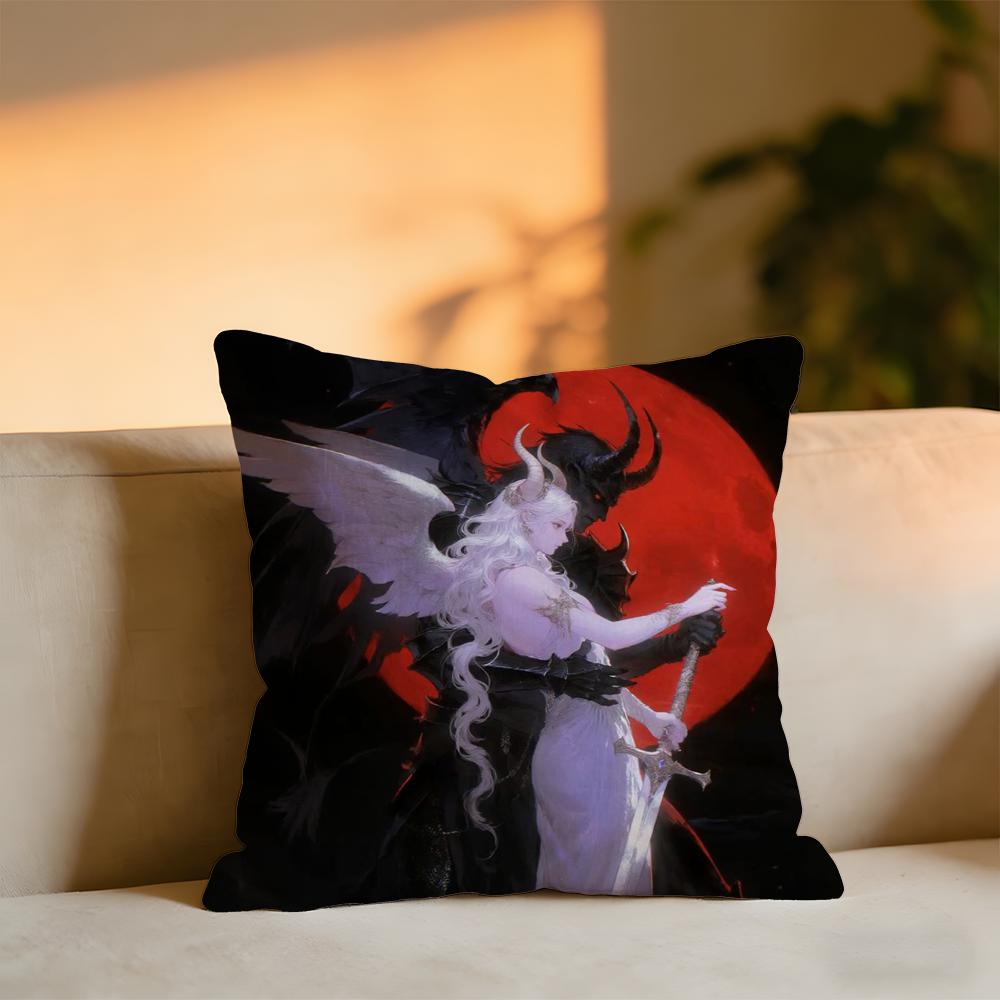Angels And Demons Cushion Cover Cozy Velvet Throw PillowSoft Warm Cushion For Sofa Bed