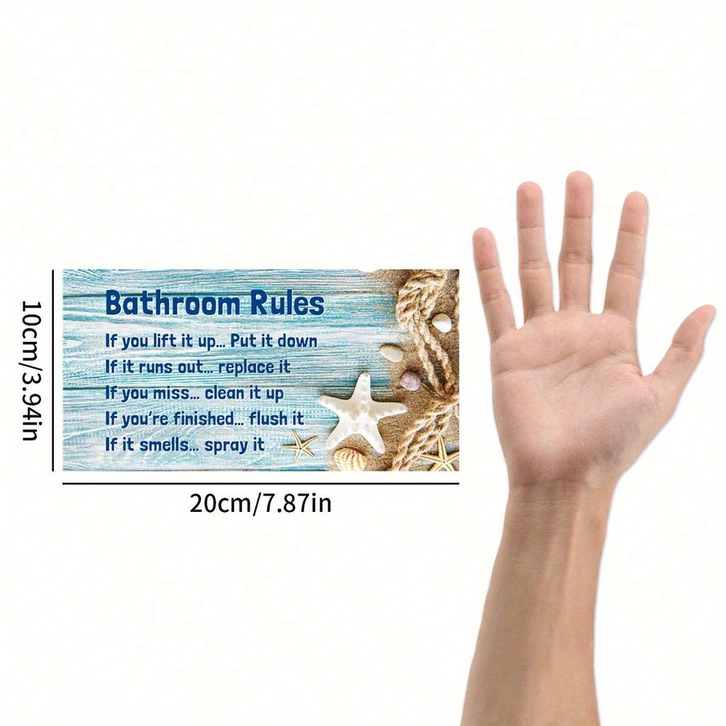 1pc Bathroom Beach Shell Wooden Listing Bathroom Rules Women's Shop Decor Girl Personality Decor Wall Listing Holiday Decor Supplies