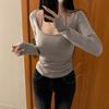 American with chest pad hanging neck fake two long-sleeved t-shirt women's autumn and winter niche elastic slim slim inner top