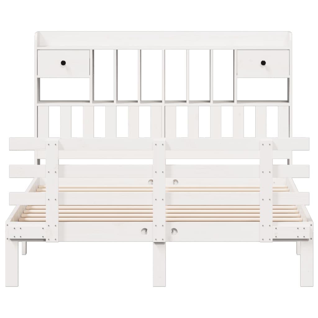 Solid Wood Bed with Shelf Without Mattress White 140x200 Cm Pine