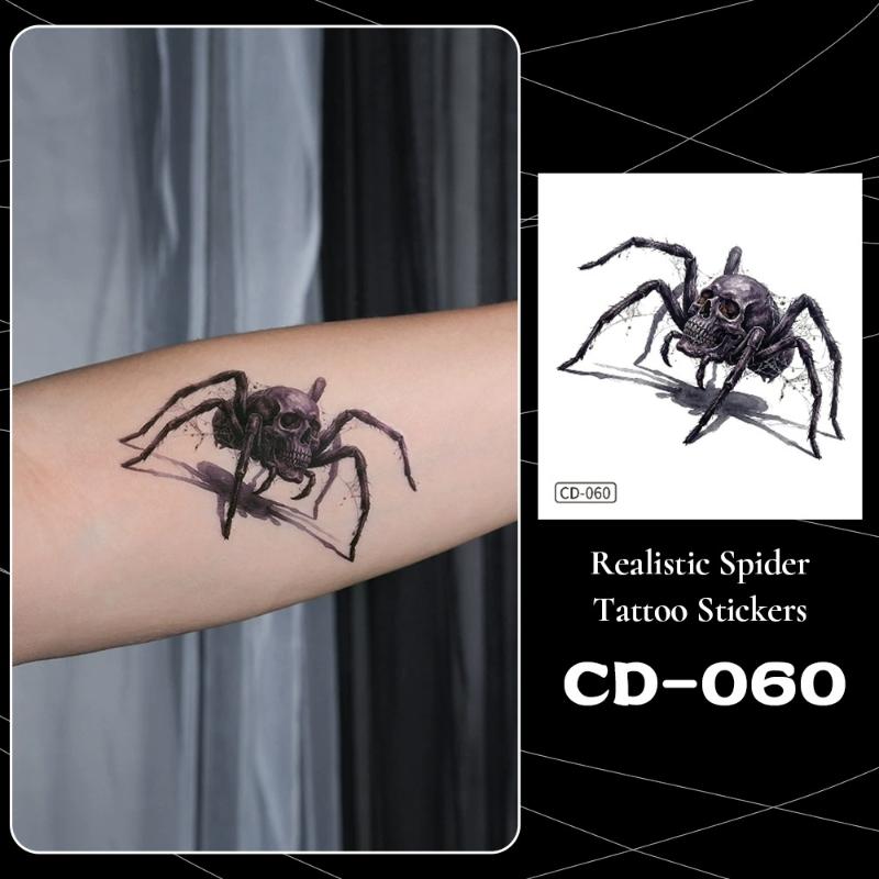 5Pcs Waterproof Temporary Tattoo Stickers For Halloween Body Decor Spider Fake Tattoo For Women Men Hand Neck Cosplay Makeup