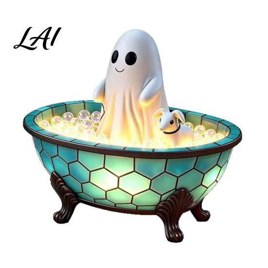 Creative Niche Gift for Collectors Ghost Bubble Bath Lamp Cute Night Light Halloween Decor Decorative Hand Painted Resin Figurine & Puppy