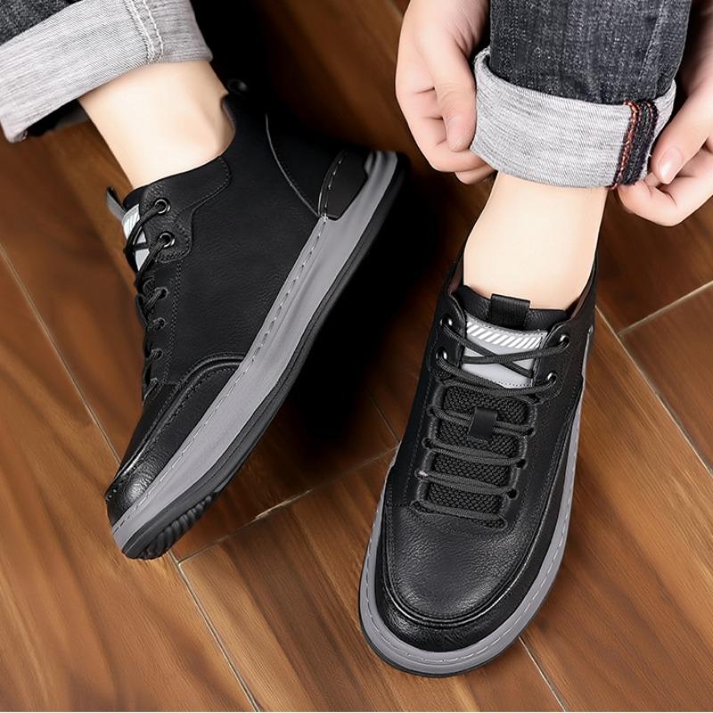 Fashion Winter Cow Leather Velvet Warm Men's Sneakers Designer Casual Men Platform Shoes Man Fashion Soft-soled Male Running Shoes