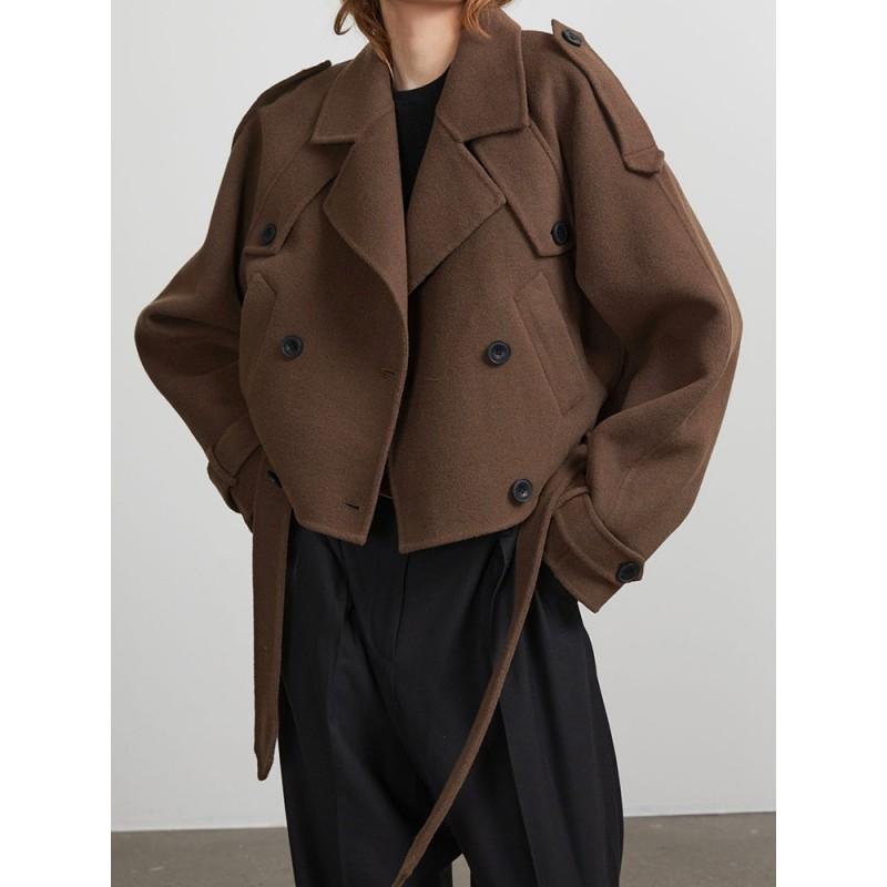 Womens Wool Blend Long Trench Coat With Notched Lapel Slim Fit Office Chic Outerwear In Black Brown Gray