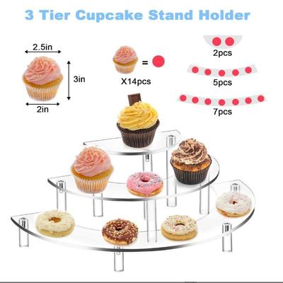 Acryl Dessertstandaard Display Verhogers 3 Laags Helder Halfrond Ontwerp voor Cupcake Evenementen Feesttafel Bakkerij Display