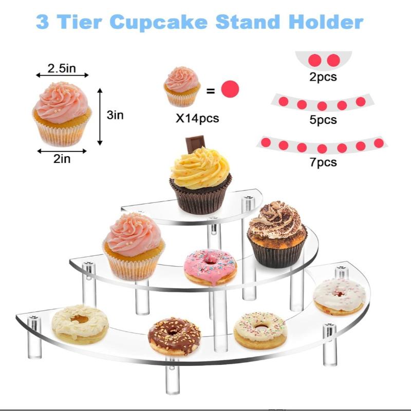 1 Set Rialzi Espositori in Acrilico a 3 Livelli Forma Mezza Luna Trasparenti in Acrilico per Cibo Espositore per Stand Matrimonio Cibo Dolci Cosmetici Festa