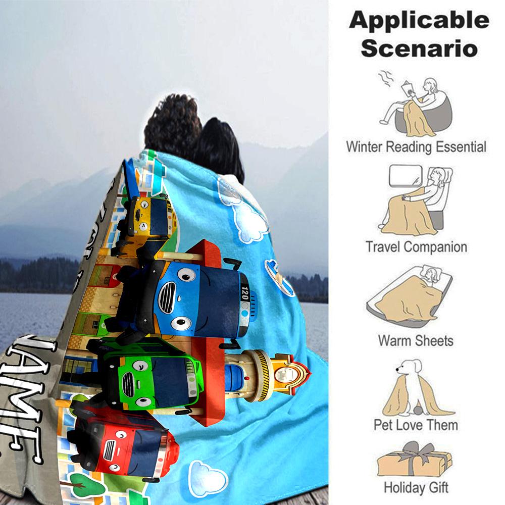 Coperta Personalizzata Nome Personalità Tayo il Piccolo Autobus Morbida e Calda per Divano Ufficio Letto Viaggio Pausa Pranzo, Regalo Adatto a Tutte le Stagioni