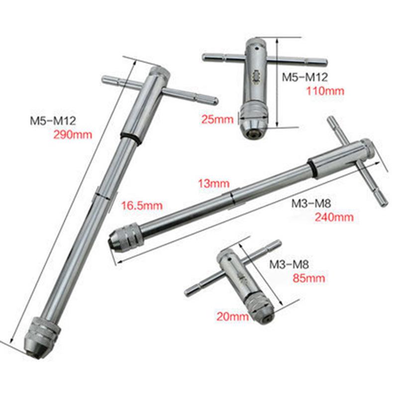 1pc Adjustable T-Handle Ratchet Tap Reamer Hand Manual Holder Wrench M3-M8 M5-M12 Hand Tap Wrench Thread Tapping Tool