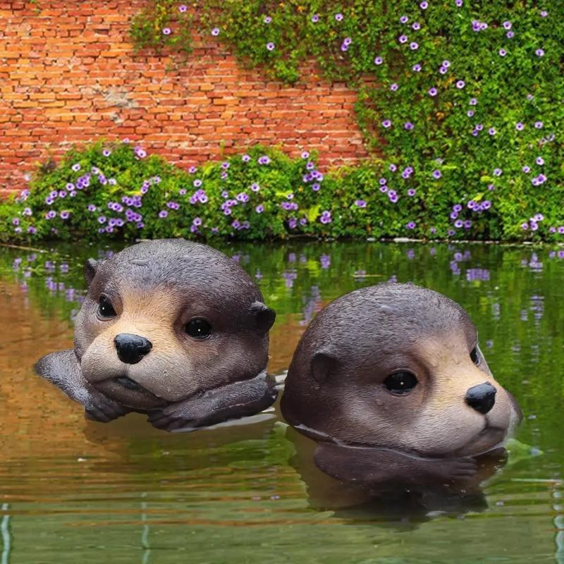 1PCS Outdoor Garden Yard Aquarium Pond Decorative Floating Otter Head Statue Ornaments Garden Decoration