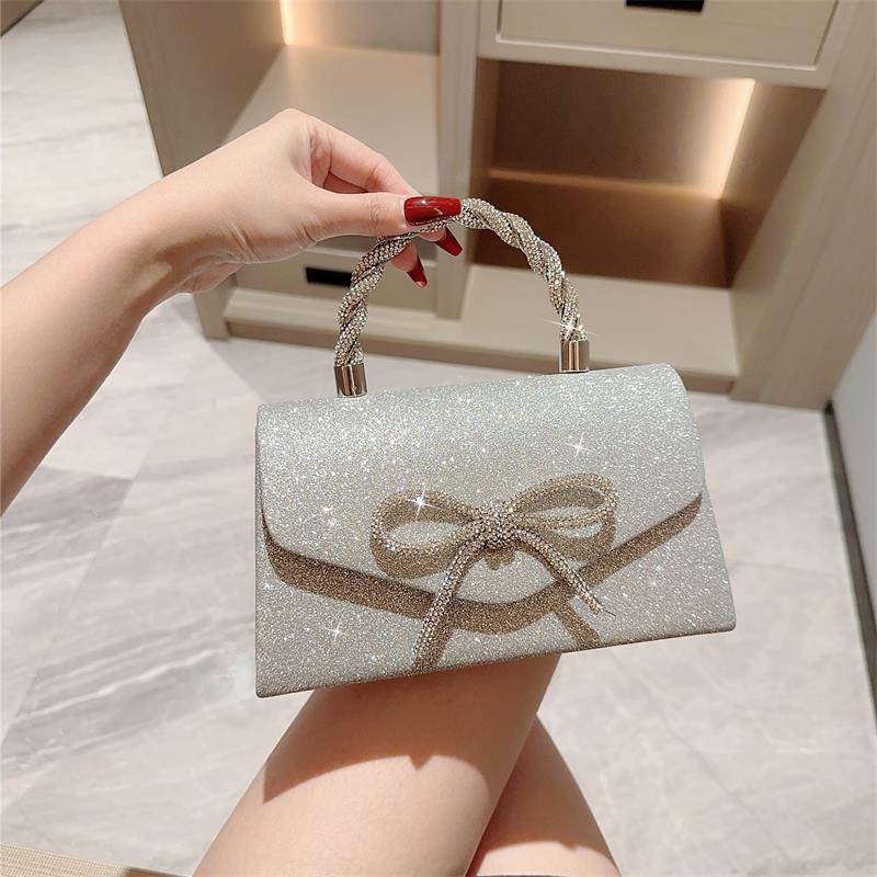 Fashion Rhinestone Bow Evening Bag Shoulder Bags Glitter Gold Silver Black Chain Crossbody Bag High-end Luxury Women Clutch Bags