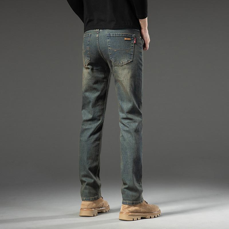Slim straight leg trousers jeans men's slim straight leg youth black gray large size casual stretch trendy men's pants