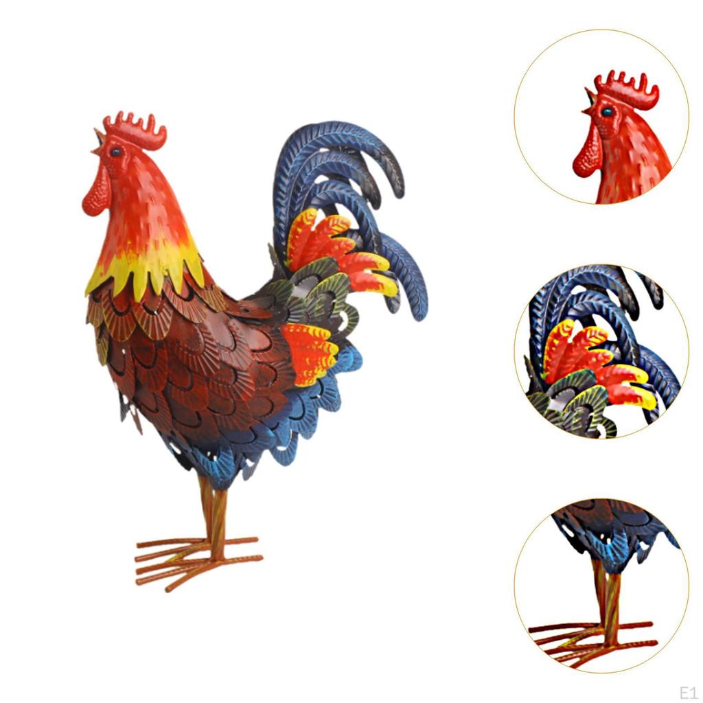 Iron Rooster Garden Statue Chicken Sculpture Outside Figure Animal Figurine Lawn Ornament for Patio