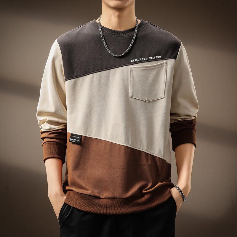 Men s American Style Color-Block Round Neck Sweatshirt 4XL