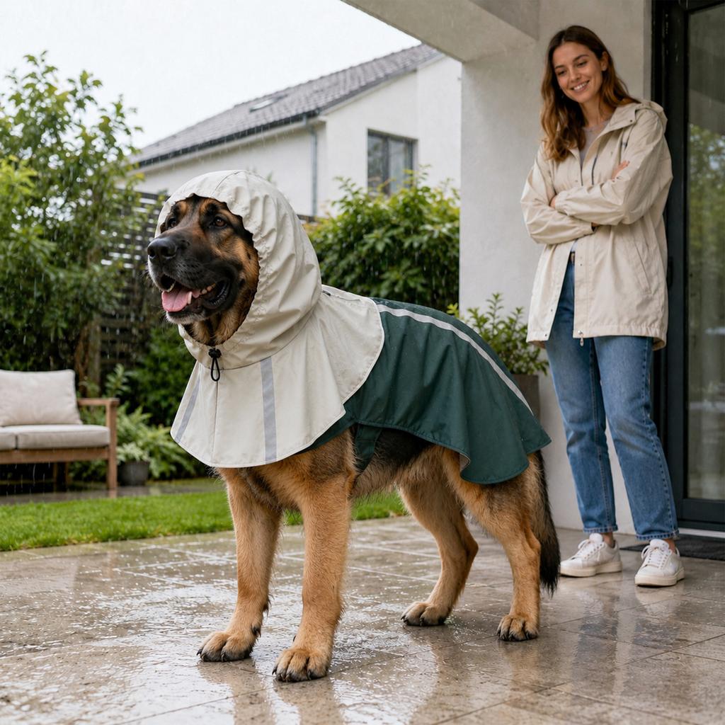 Dog Raincoat with Hood for Extra Large Dogs 30-40 KG, Green, XL