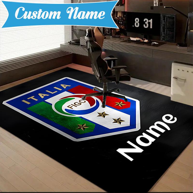 Custom Name Italian Football Crest Rug Game Carpet, Floor Mat for Bedroom Living Room Entryway Rug, Home Decor Idea Gift for Christmas birthday