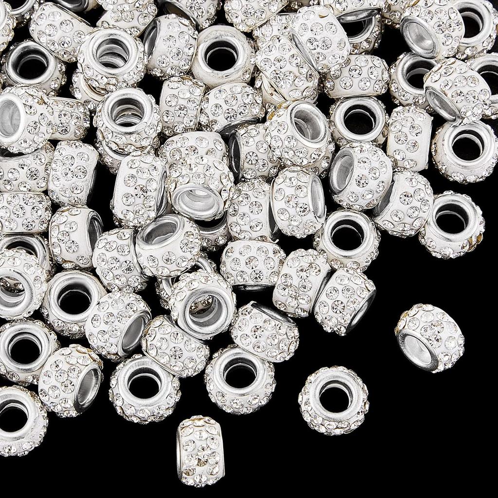 12/40/80pcs 11mm Rhinestone European Beads Large Hole Spacer Beads Diamond Hair Beadsl Rondelle Charm for DIY European Charm Bracelet Snake Chain
