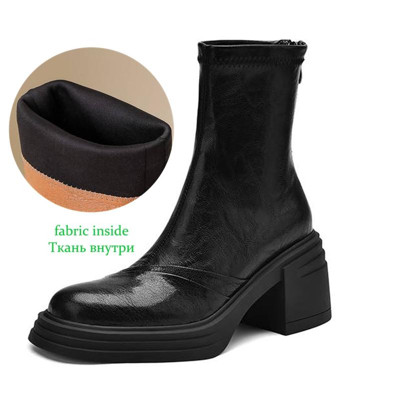 Krazing Pot Sheepskin Winter Round Toe Modern Platform Boots Thick High Heels Zipper Women Ankle Boots