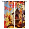 Autumn Bird House Red Bishop Bird Blackout Curtains For Living Room Bedroom Window Treatment Drapes Home Decor