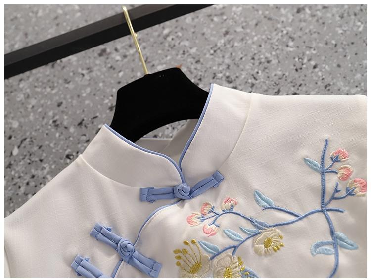 Spring Republic Women's Hanfu Tea Ceremony Dress: Tang Suit Slimming Embroidered Cheongsam Two-Piece Set