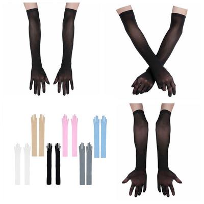 Damer Helfinger Långa Handskar Stretchiga Genomskinliga Nät Handskar Stretchiga Handskar Vantar för Solskydd