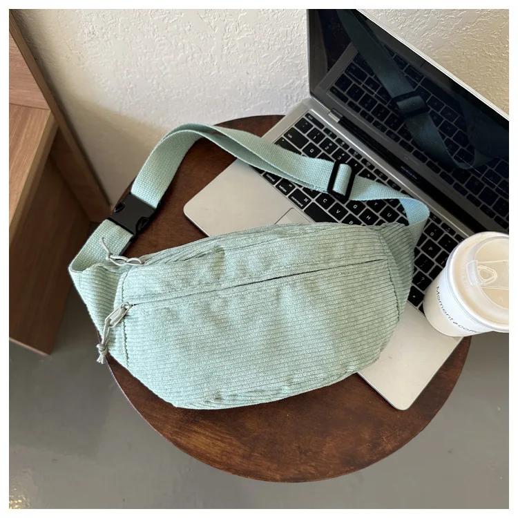 Corduroy Dames Heuptas Canvas Studenten Schoudertas Crossbody Borsttas Fanny Pack Mode Telefoon Banaan Vrouwelijke Bum Riemtassen gray
