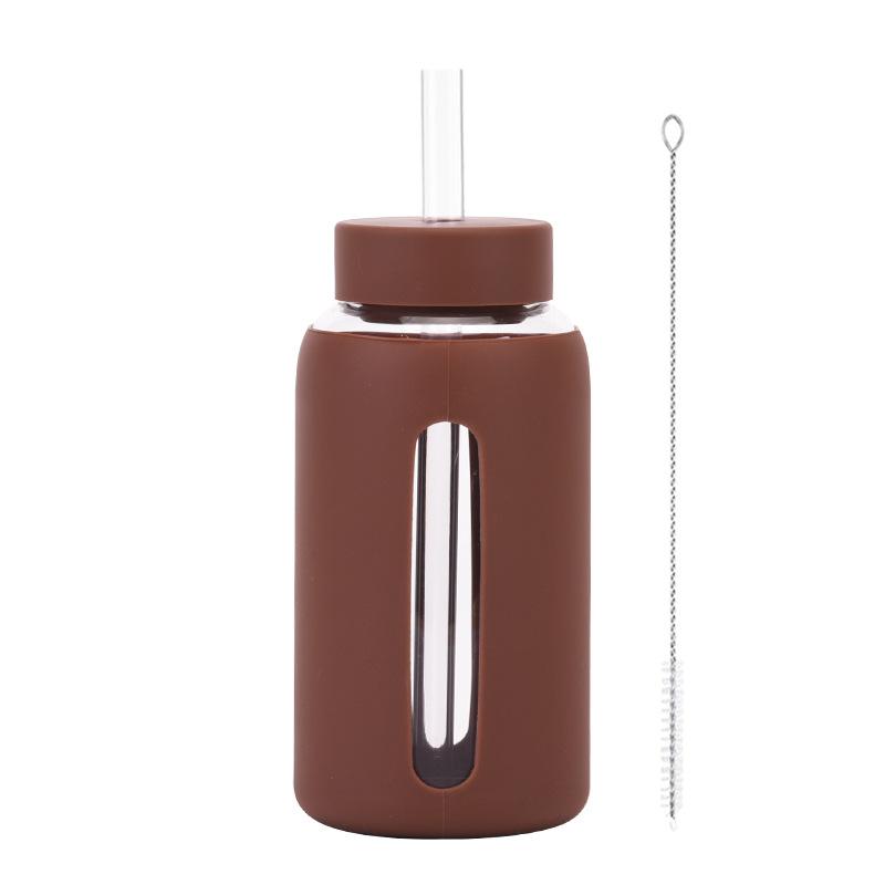 600Ml Silicone Sleeve Borosilicate Glass Water Cup With Straw Can Suck Pearls Portable Outdoor Cup