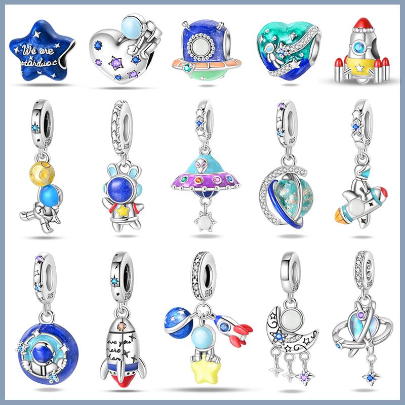 Copper Metal Trendy Fashion Glowing Spaceship Astronaut Bunny Planet Charm Bead Components Bead Components Compatible With Brand Authentic Original
