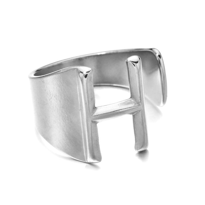 18K Gold Stainless Steel Letter Ring – Fashionable Open European & American Style, Women's Adjustable Titanium Steel Ring