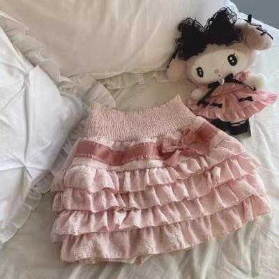Lolita Pastel Faldas Cortas Mujer Japonesa Línea A Cintura Alta Plisada Femenina Kawaii Amor Y2k Faldas de Capas Atuendo de Hada
