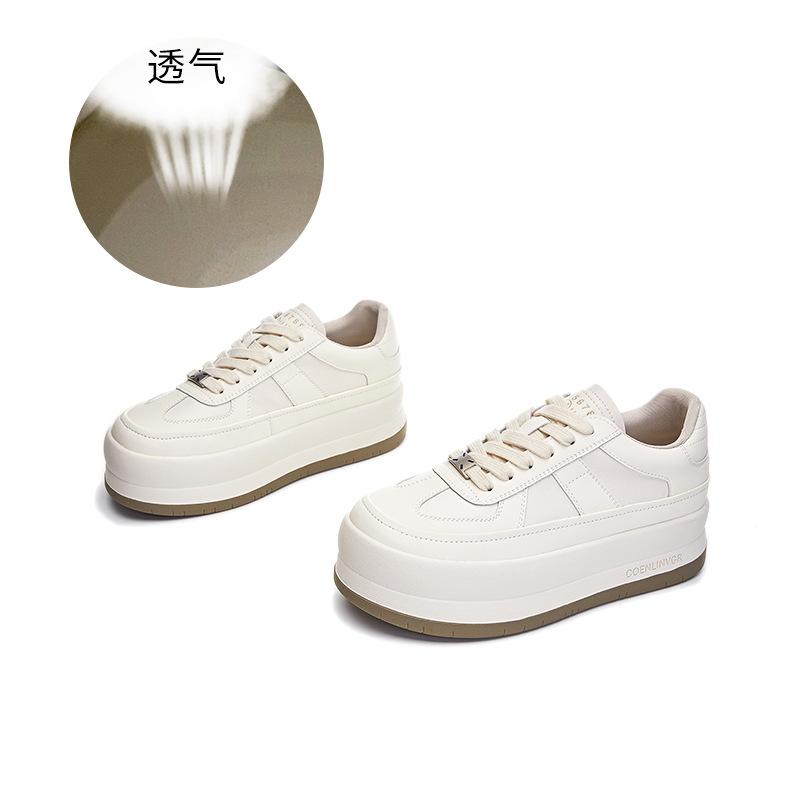 

Кожаные маленькие белые туфли женские 2025 весна новые спортивные туфли на платформе женские повседневные универсальные кеды модные одинарные туфли 40 бежевый