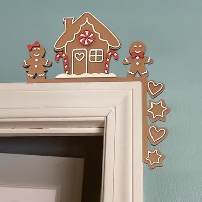 Yousheng 2 Pcs Christmas Gingerbread Door Toppers Wood Gingerbread Man Door Corner Sign for Door Frame Cabinet Shelf Window Wall Xmas Home Office