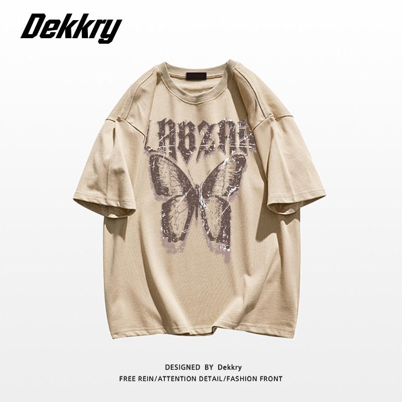 American high street butterfly letter printing large size fat mm pure cotton short-sleeved T-shirt women's loose and thin versatile couple's clothing