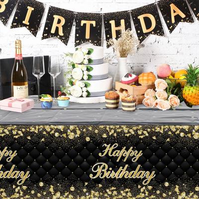 Schwarz Gold Diamant 18. 30. 40. 50. Geburtstag Tischdecke Dekoration Wasserdicht Rechteckig Plastik Tischdecke Partyzubehör