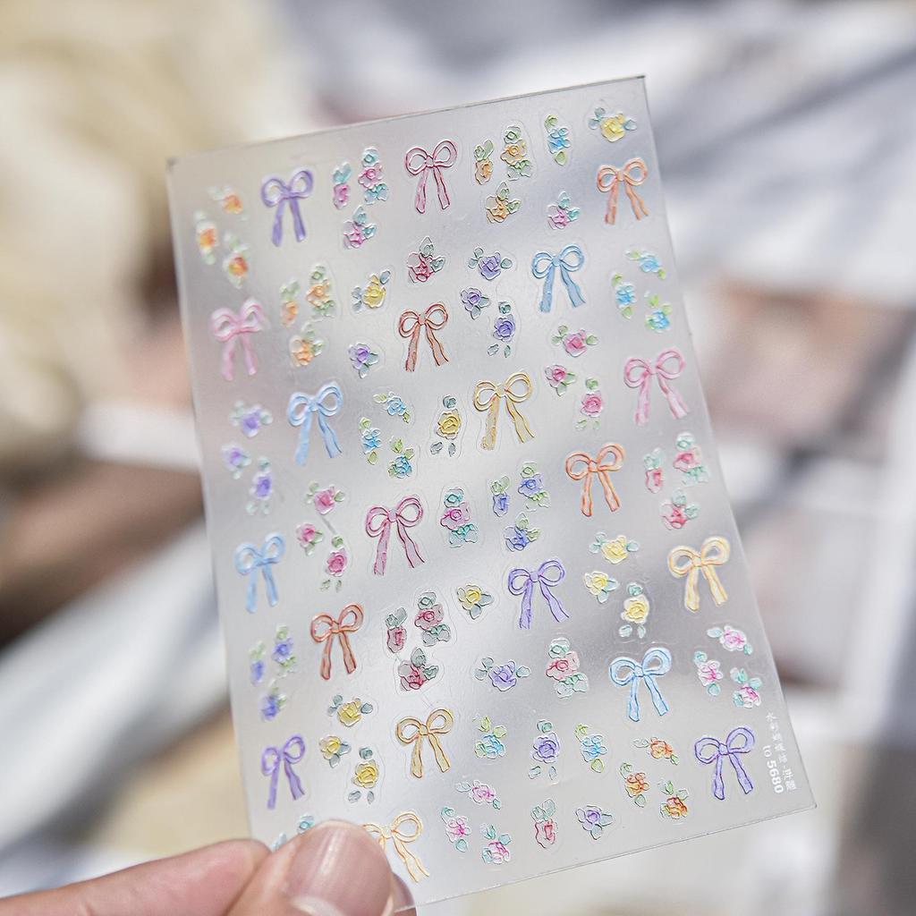 Tomoni Flexible Fresh-Style Watercolor Bow Nail Stickers - Exquisite Thin Nail Art Decorations