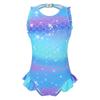 Girls Mermaid Bathing Suit Sleeveless Open Back Design Fish Scales Print Ruffle Jumpsuit Athletic Swimwear Set