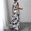 New Printed V-neck Short Sleeved Summer Dress Waist Cinching A-line Party Dresses Casual Elegant Sweet Long Dress Losoe Casual Women's Clothing