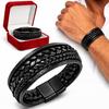 Men' Black Braided Magnetic Leather Bracelet for a Gift, Titanium